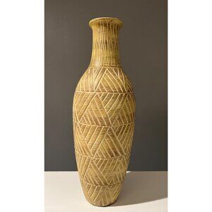 Decorative Geometric Pottery Vessel – 16″ Triangle Pattern – Modernist
